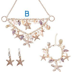 New 3 IN 1 Fashion Sea Shell Starfish Faux Pearl Collar Bib Statement Ch…